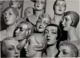 Free download [Arrangement of 12 Female Mannequin Heads, Each with Distinct Physiognomy and Period Hair Style] free photo or picture to be edited with GIMP online image editor